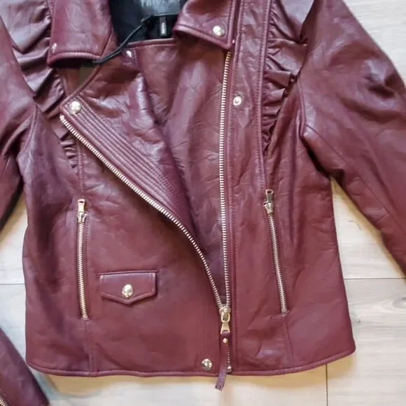 Paige Women's Annika lamb Leather dark red Moto Jacket Sz S NWT - Picture 7 of 16